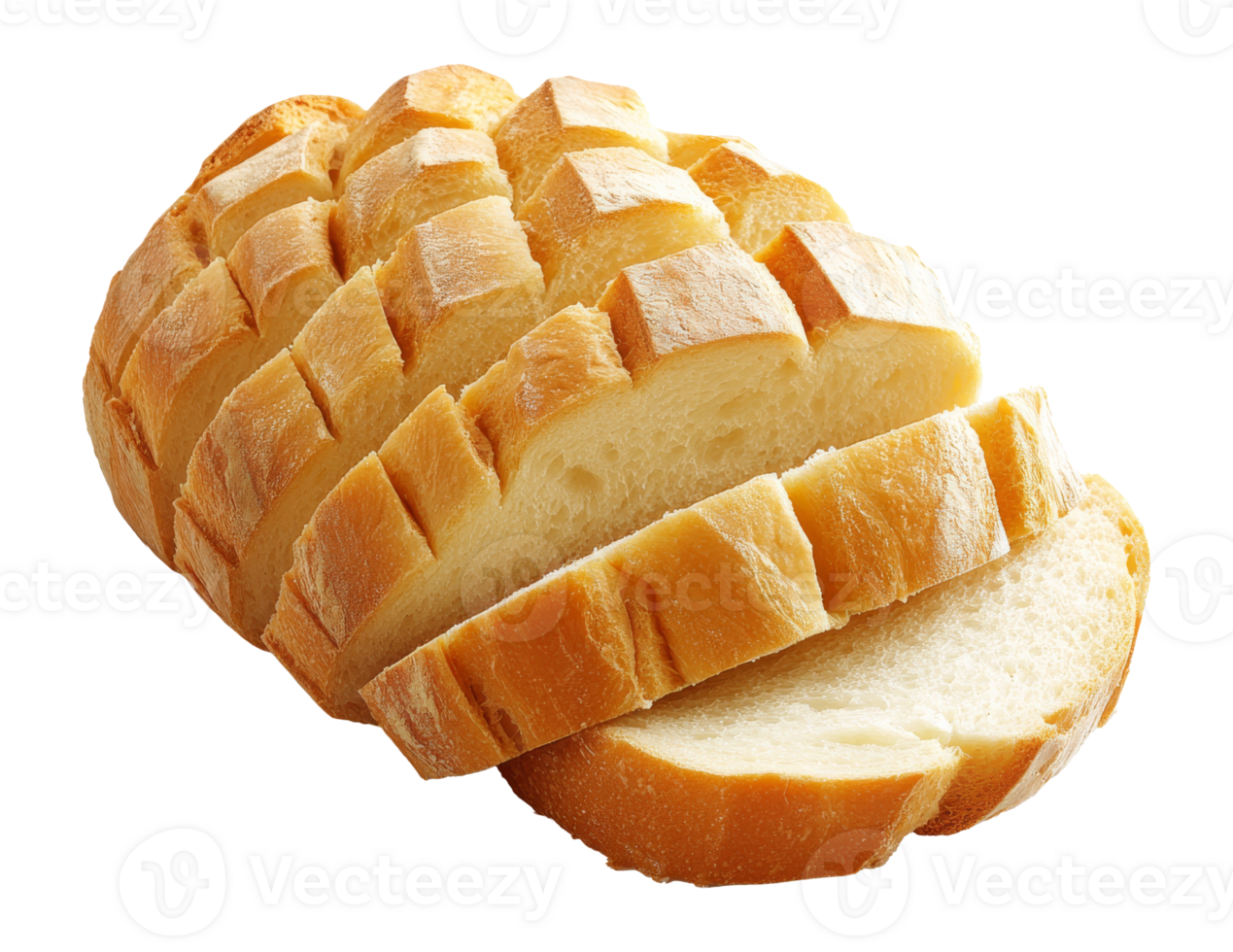 Freshly sliced loaf of bread on a white background isolated transparent png