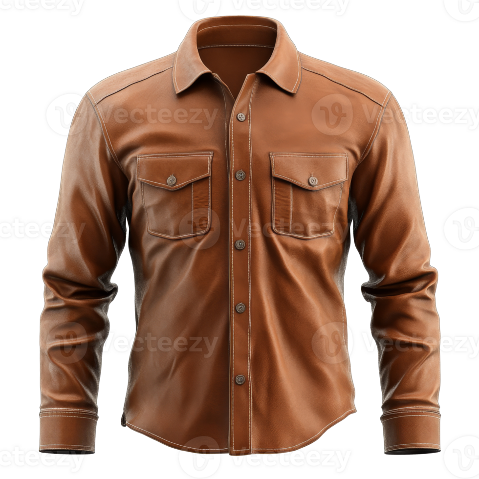 Brown leather button up shirt isolated transparent png