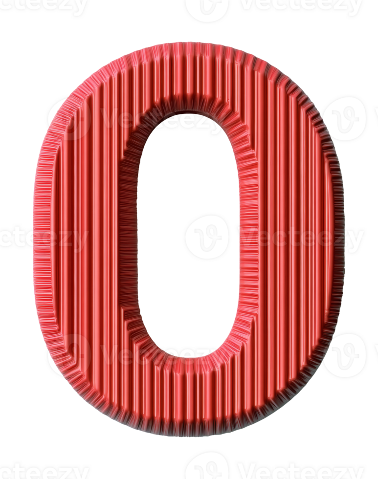 3D red zero on white background isolated transparent png