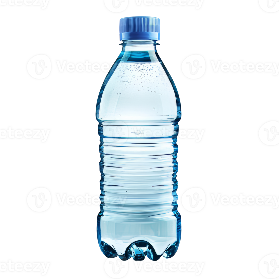Clear bottled water with light blue cap on display isolated transparent png