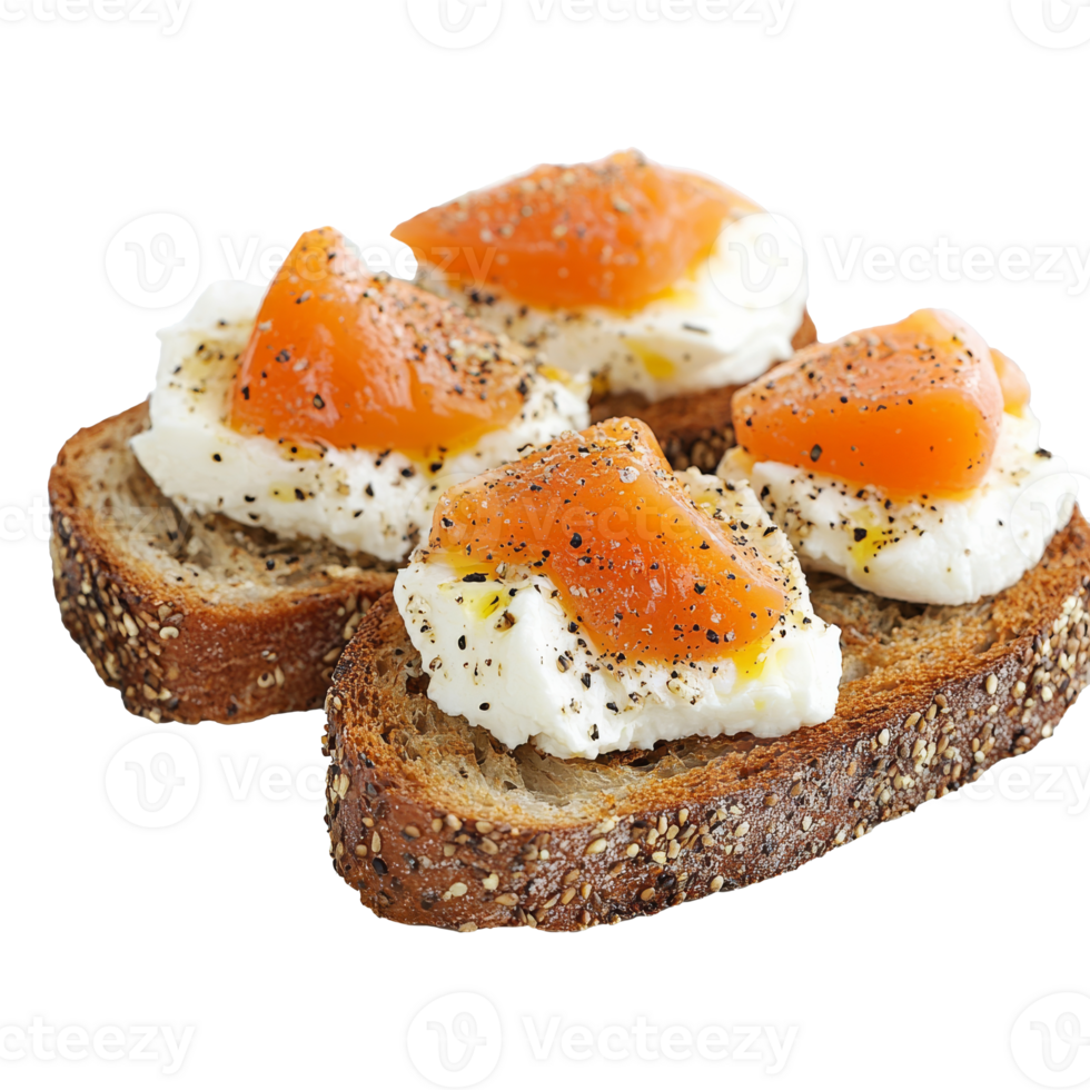 Delicious smoked salmon canapes on rye bread isolated transparent png