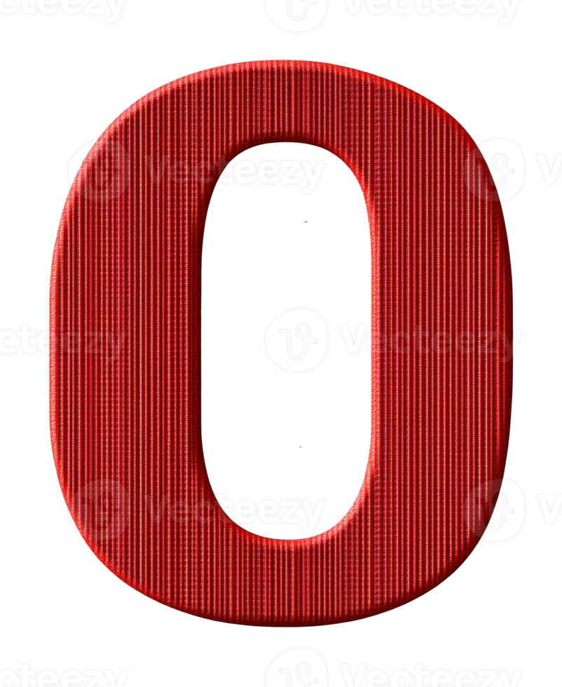 Bright red number zero against a plain background isolated transparent png