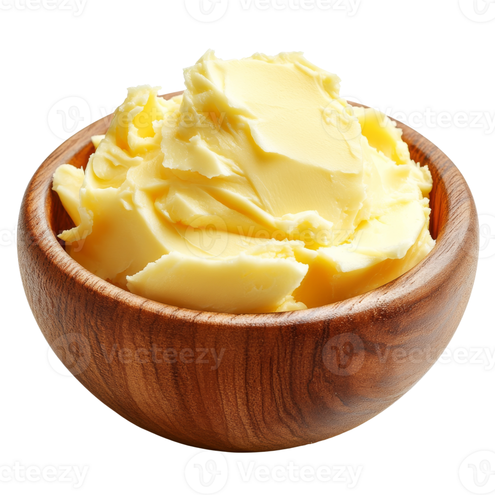 Creamy butter served in a wooden bowl for cooking isolated transparent png