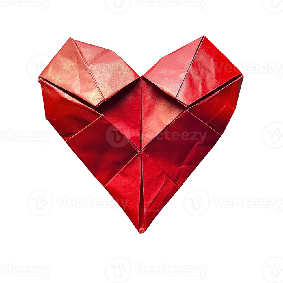 Delicate red origami heart made from folded paper isolated transparent png