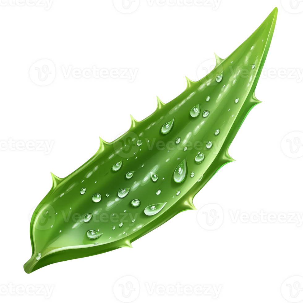 Aloe vera leaf with water droplets isolated transparent png