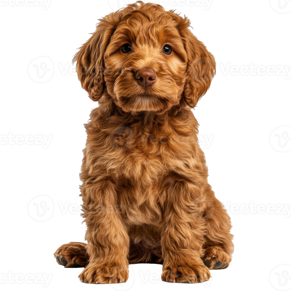 Cute brown puppy sitting on a white background isolated transparent png