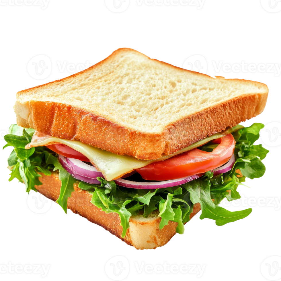 Freshly made sandwich with vegetables and bread isolated transparent png