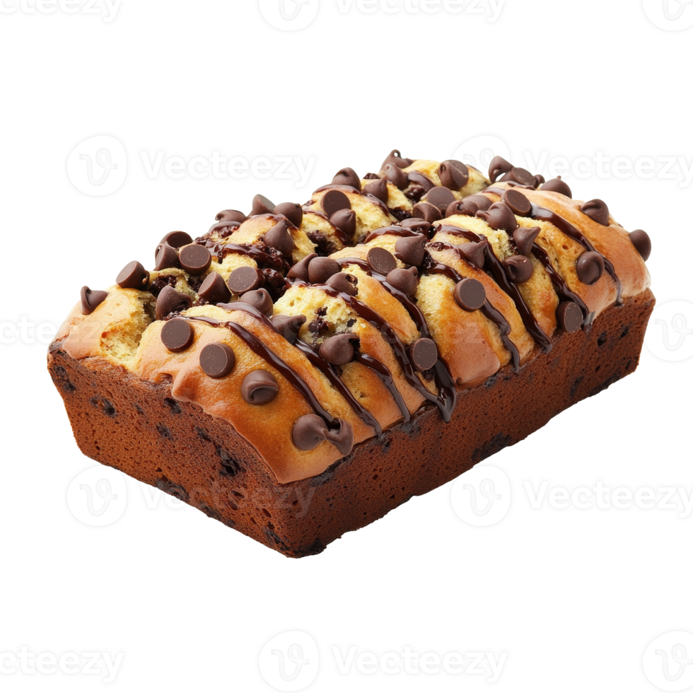 Freshly baked chocolate chip loaf cake on display isolated transparent png