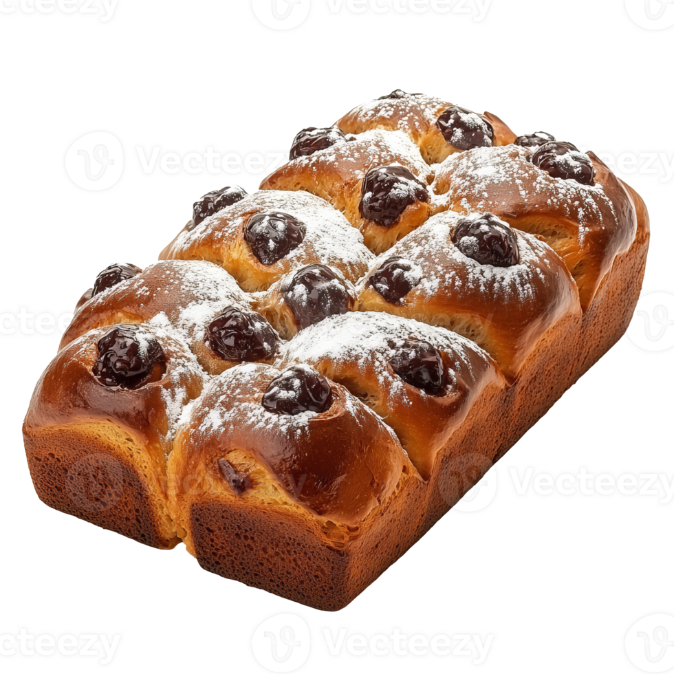 Freshly baked sweet bread with cherry topping isolated transparent png