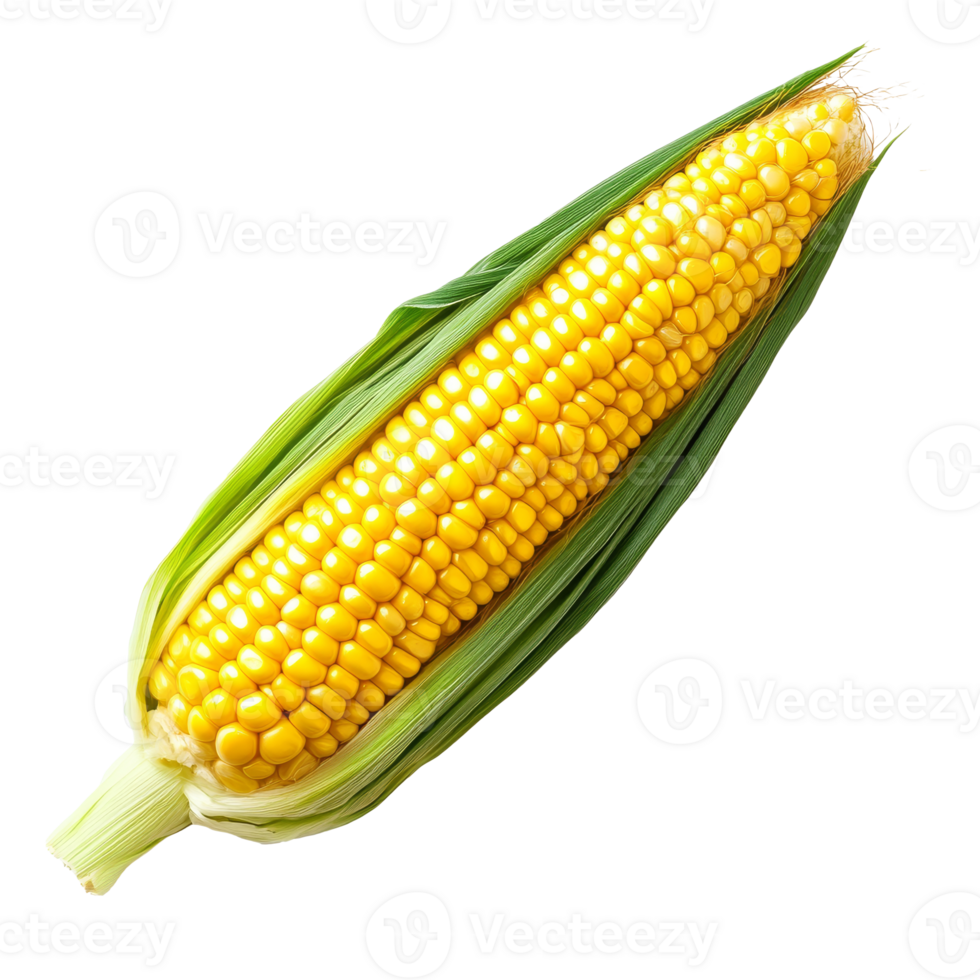 Fresh corn on the cob with green husk in daylight isolated transparent png