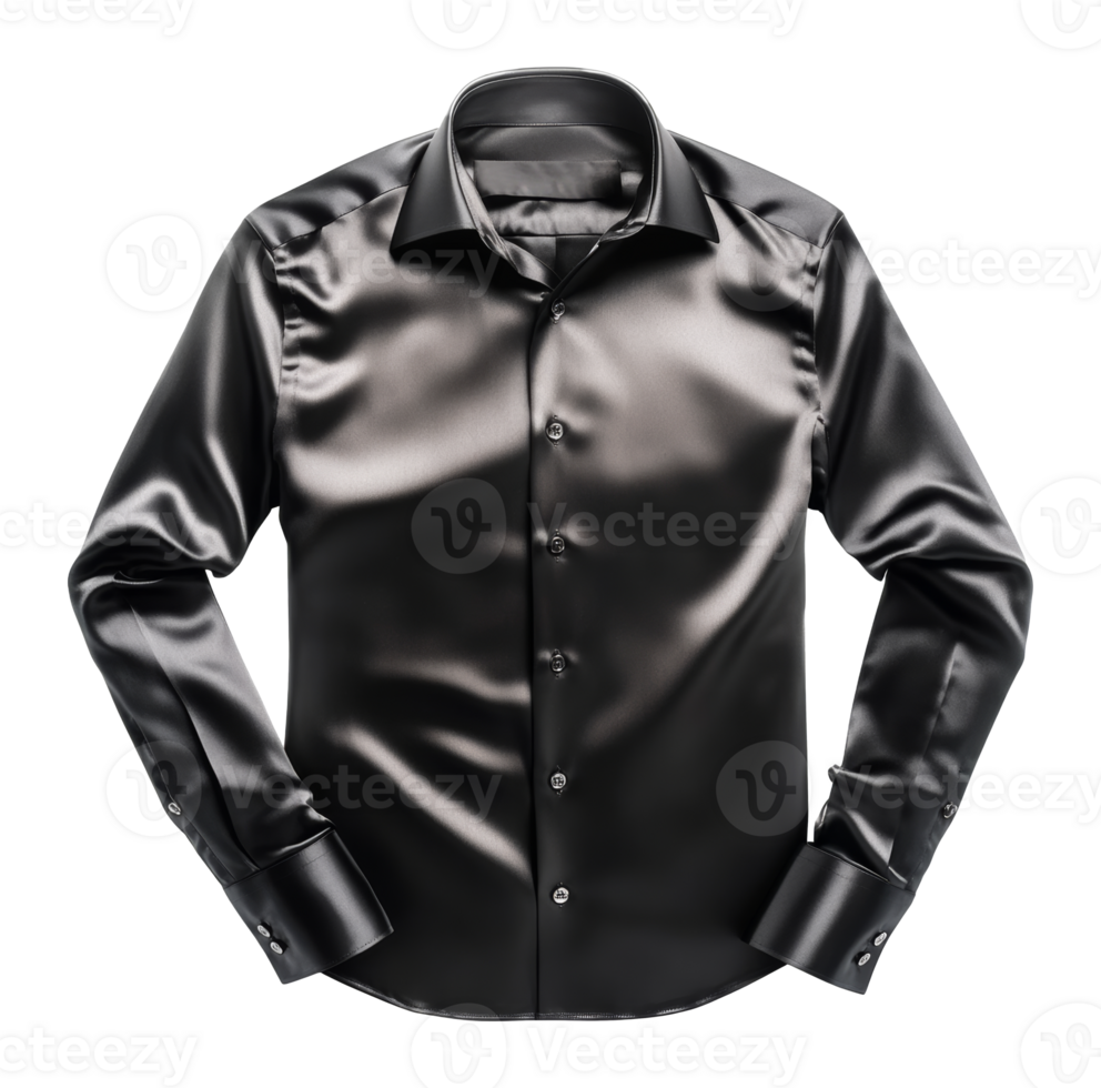 Elegant black satin shirt displayed on a mannequin isolated transparent png