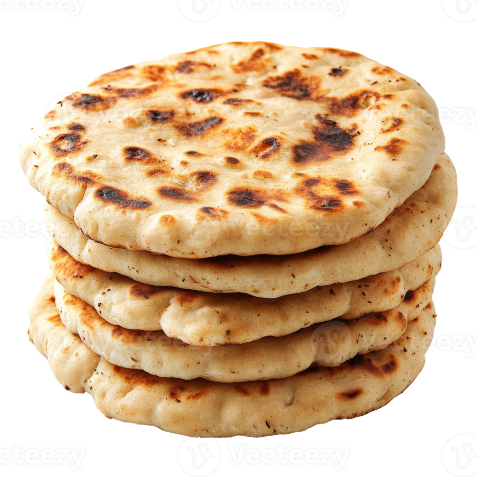 Soft and warm flatbreads stacked on a wooden table isolated transparent png