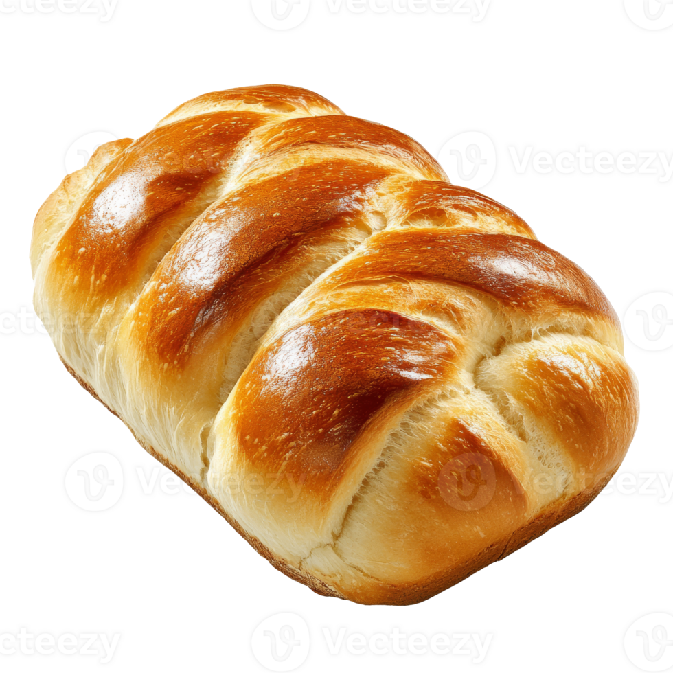 Freshly baked golden braided bread on a table isolated transparent png