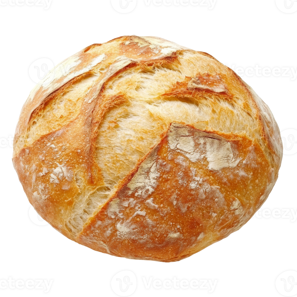 Freshly baked sourdough bread cooling on a table isolated transparent png
