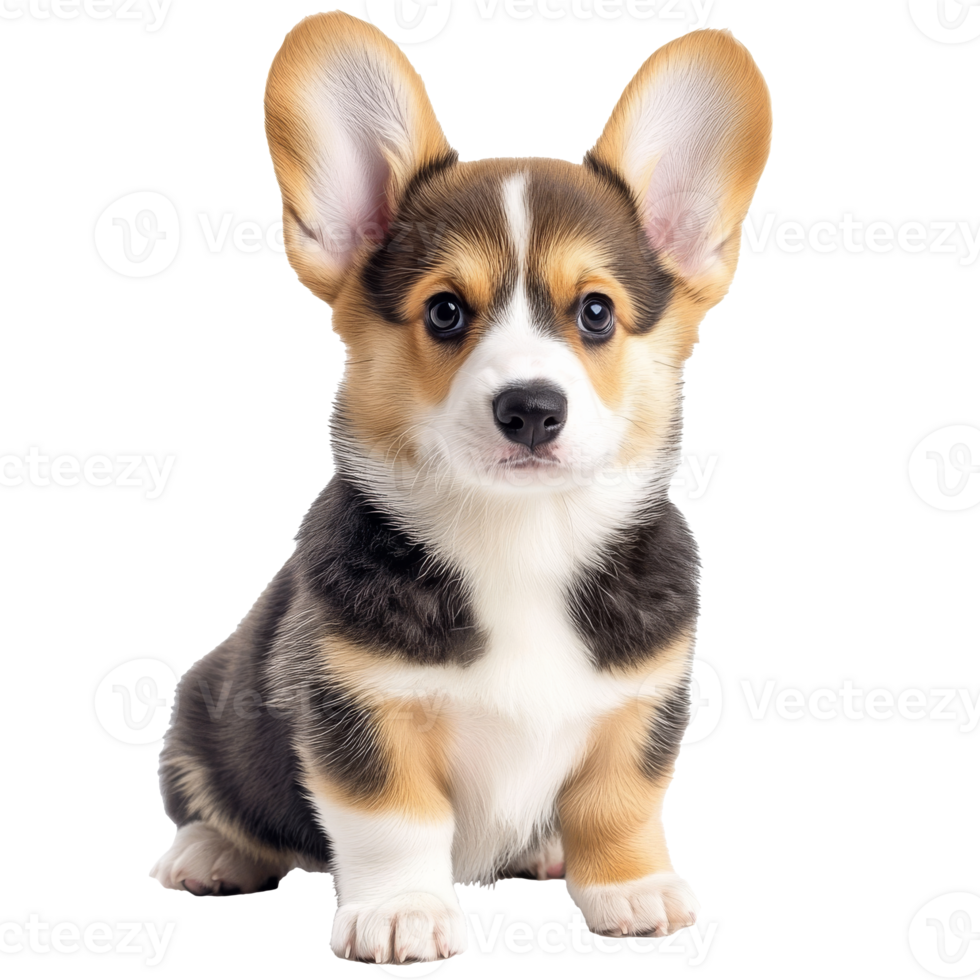 Bright light on curious corgi puppy indoors isolated transparent png