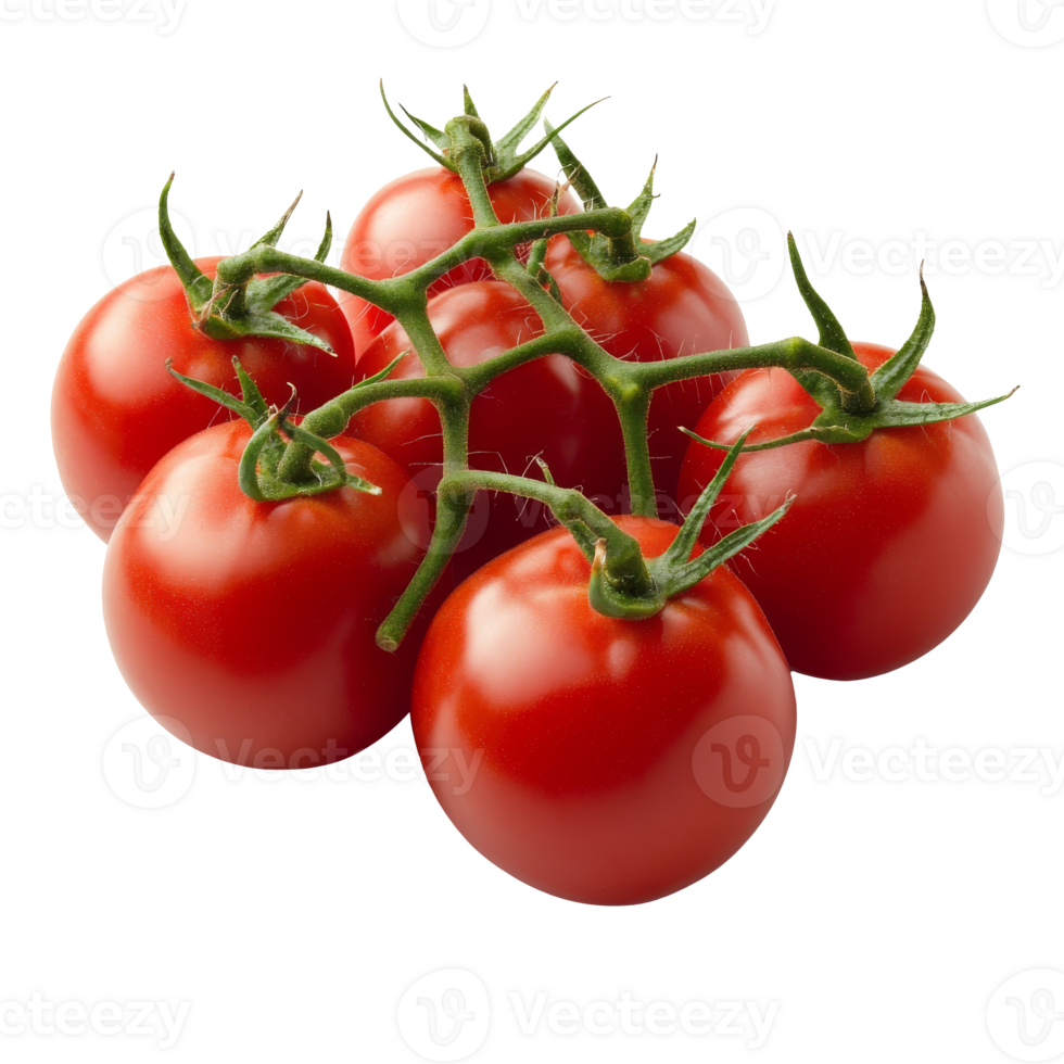 Fresh vine ripened tomatoes in natural sunlight isolated transparent png