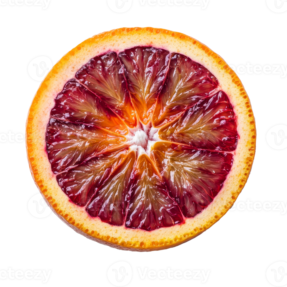Sliced blood orange with vivid details isolated transparent png