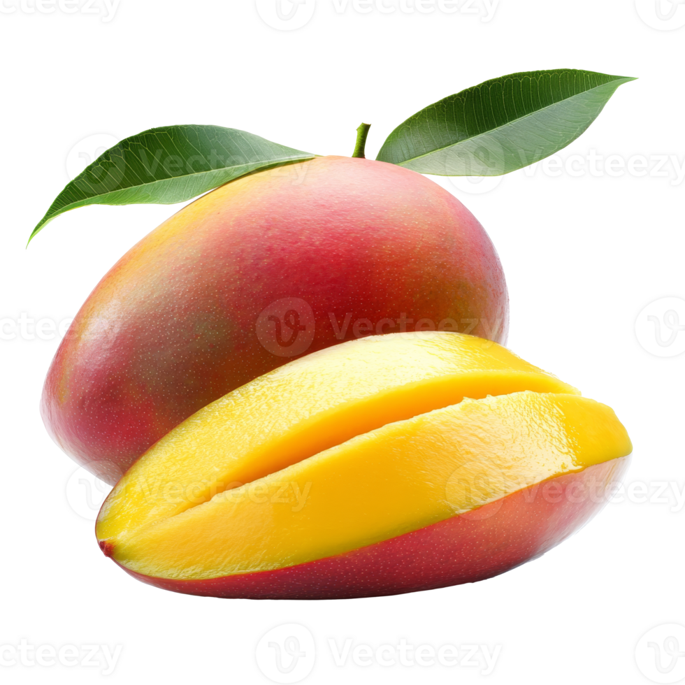 Fresh mango on a white background with a slice isolated transparent png