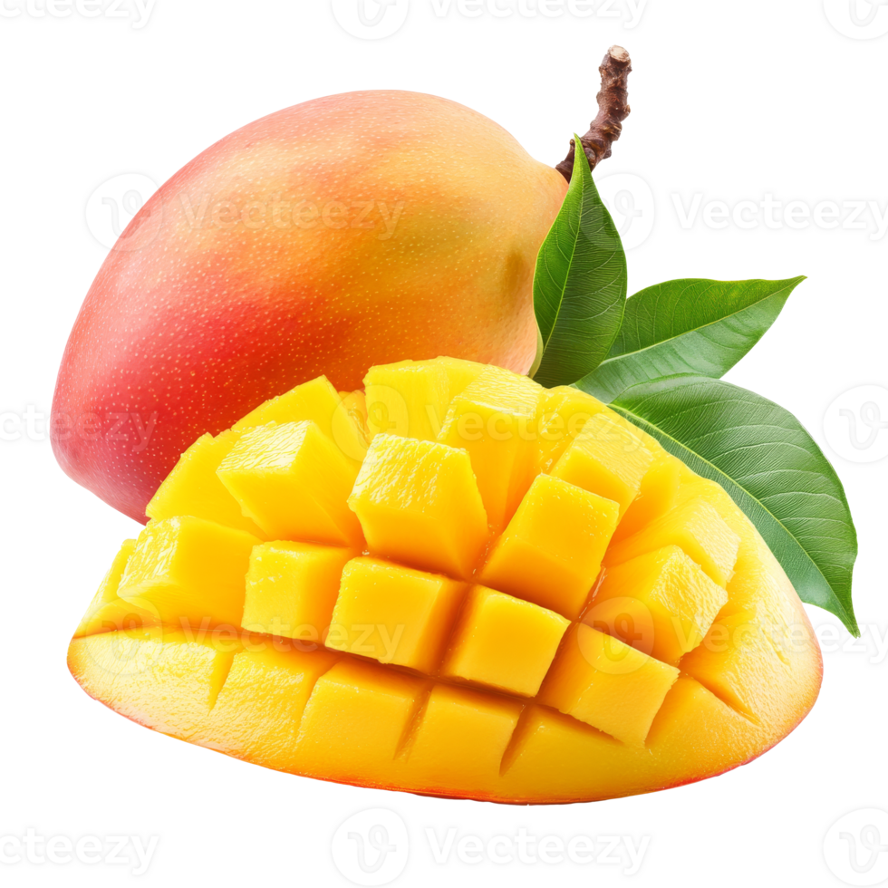 Fresh mango with vibrant orange flesh isolated transparent png