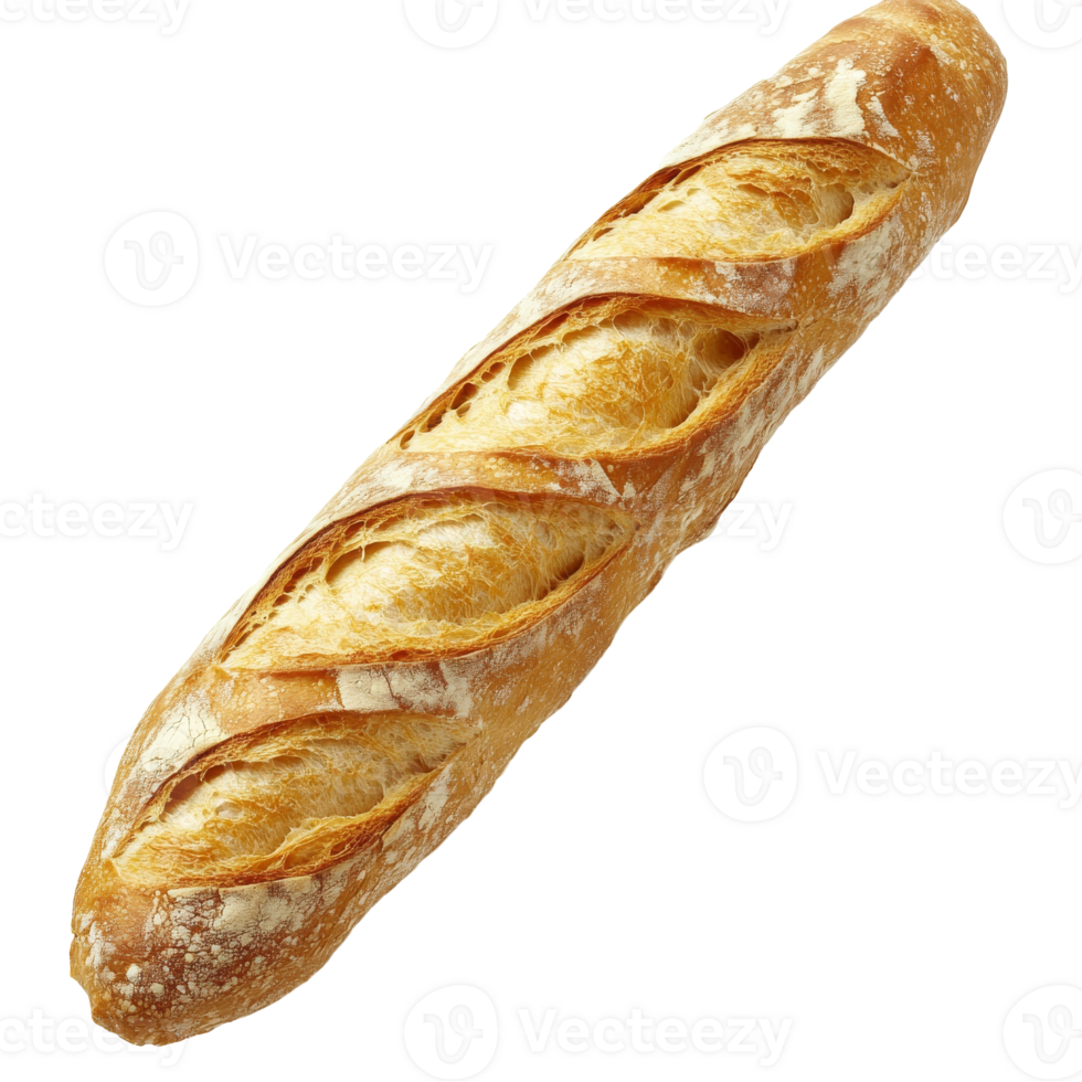 Freshly baked baguette with a crispy crust isolated transparent png