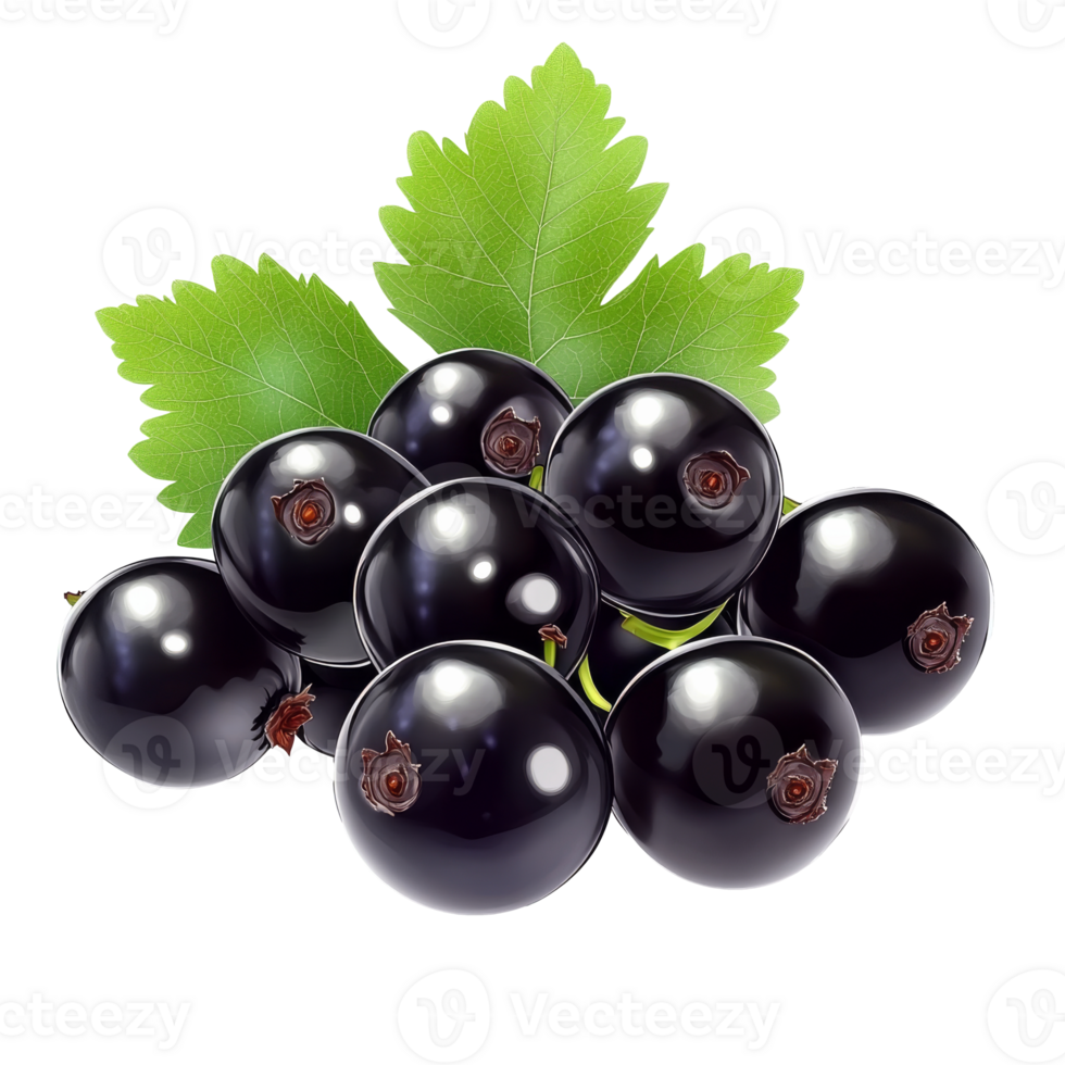 Fresh blackcurrants with green leaves on display isolated transparent png