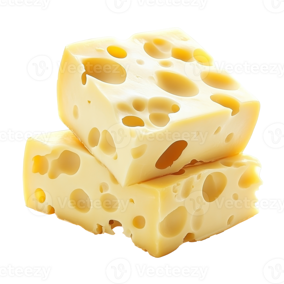 Blocks of Swiss cheese on a white background isolated transparent png