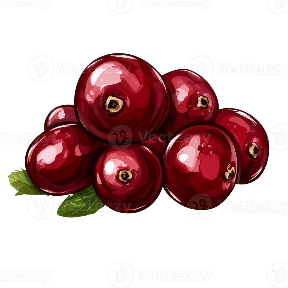 Ripe cranberries with green leaves isolated transparent png