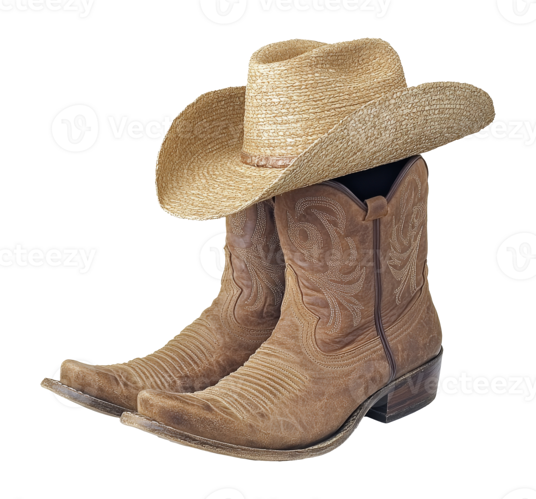 Cowboy hat and boots ready for a country event isolated transparent png
