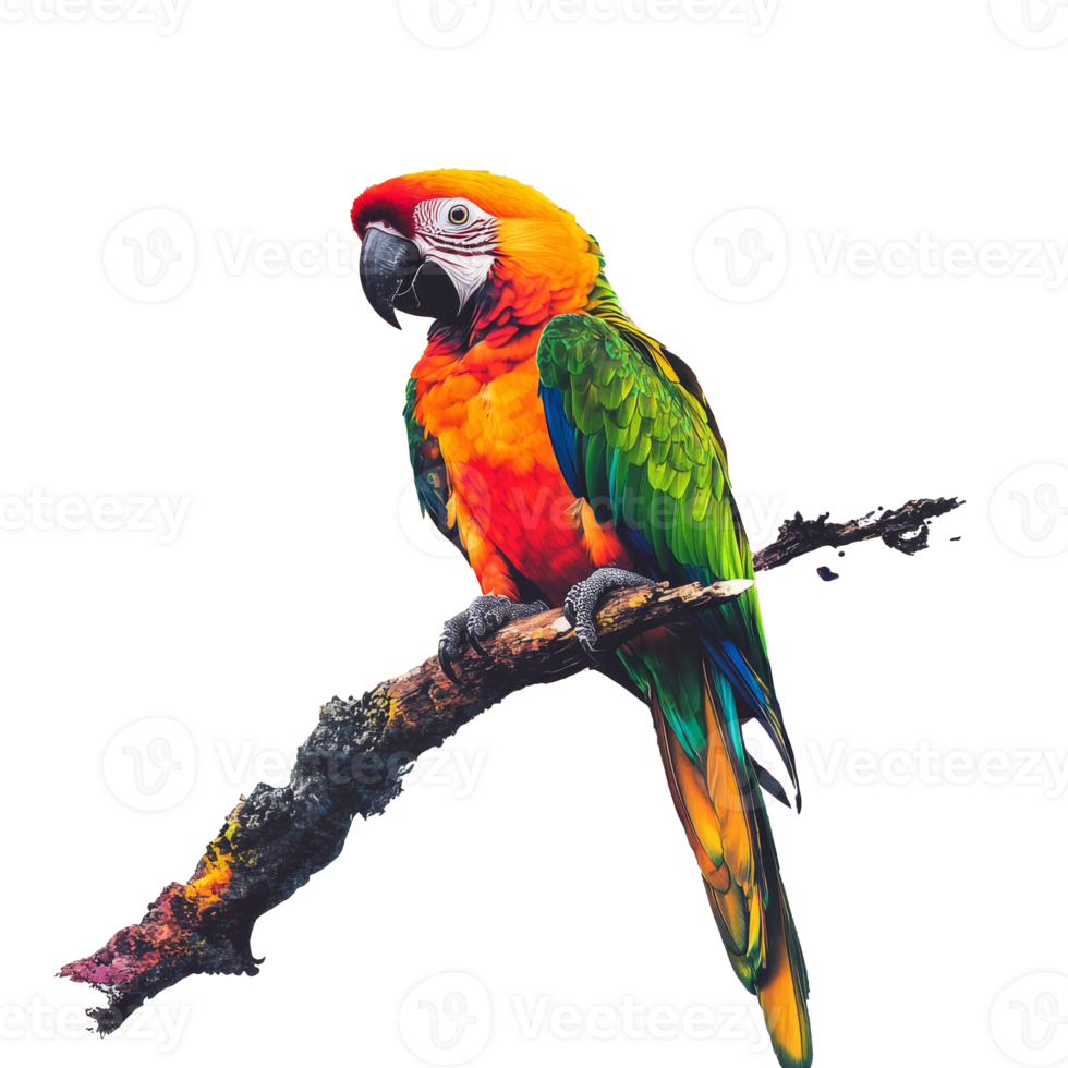 Colorful parrot perched on a branch in nature isolated transparent png