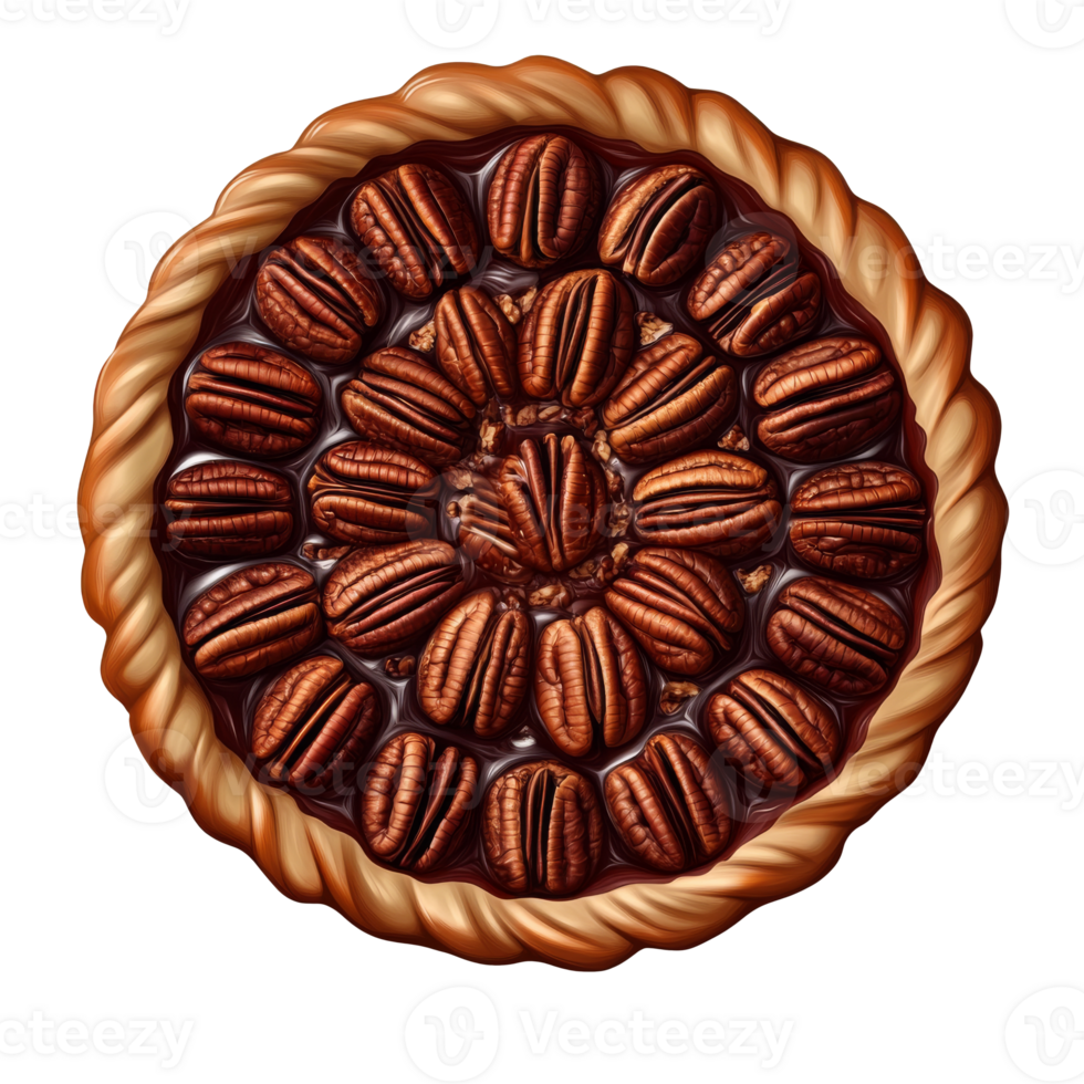Deliciously baked pecan pie with a golden crust isolated transparent png