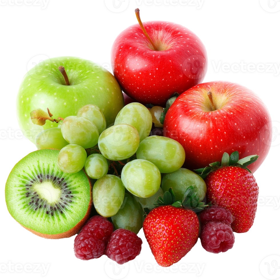 Fresh fruits arranged in a colorful display isolated transparent png