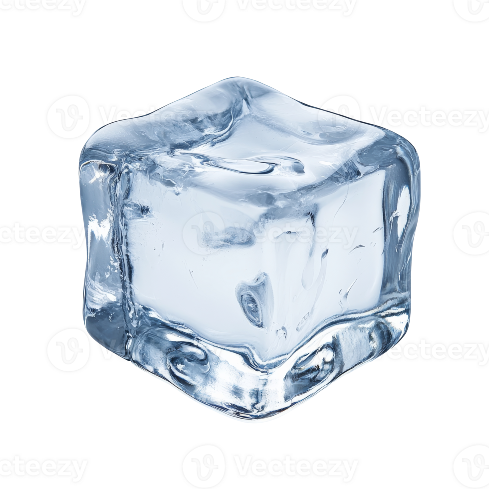 Single ice cube resting on a white surface isolated transparent png