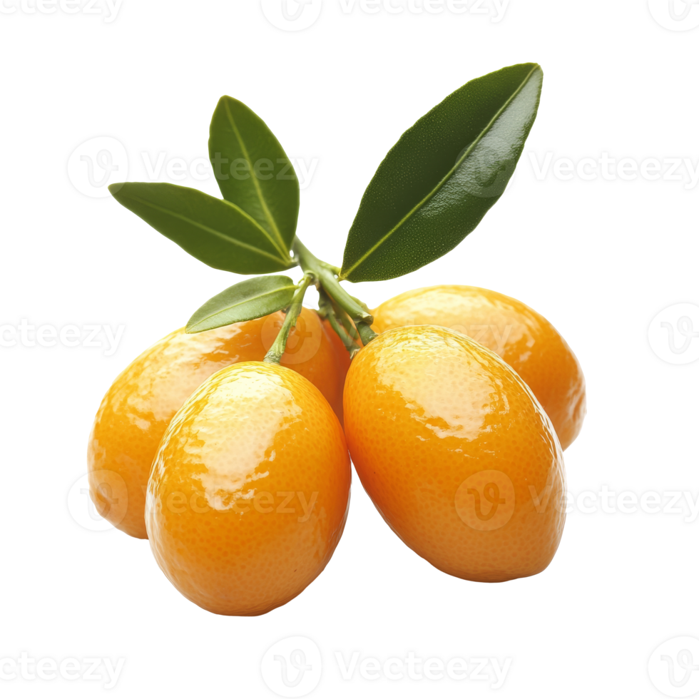 Kumquats with green leaves on white isolated transparent png