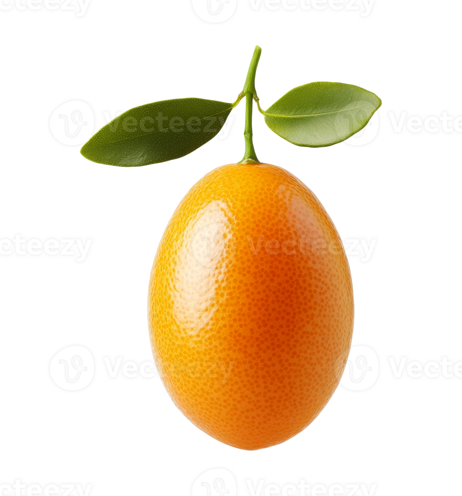 Vibrant kumquat hanging from its leafy branch isolated transparent png