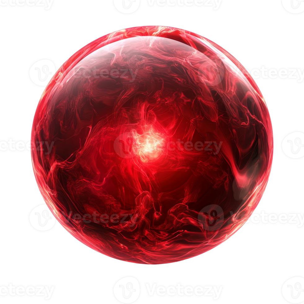 Red sphere with swirling patterns in space isolated transparent png