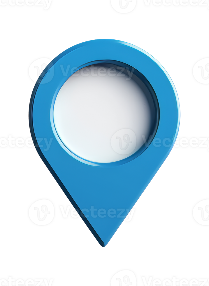3D blue location pin icon on a plain background isolated transparent png