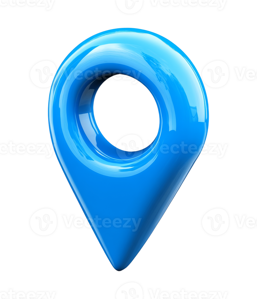 Bright blue location marker on a white background isolated transparent png