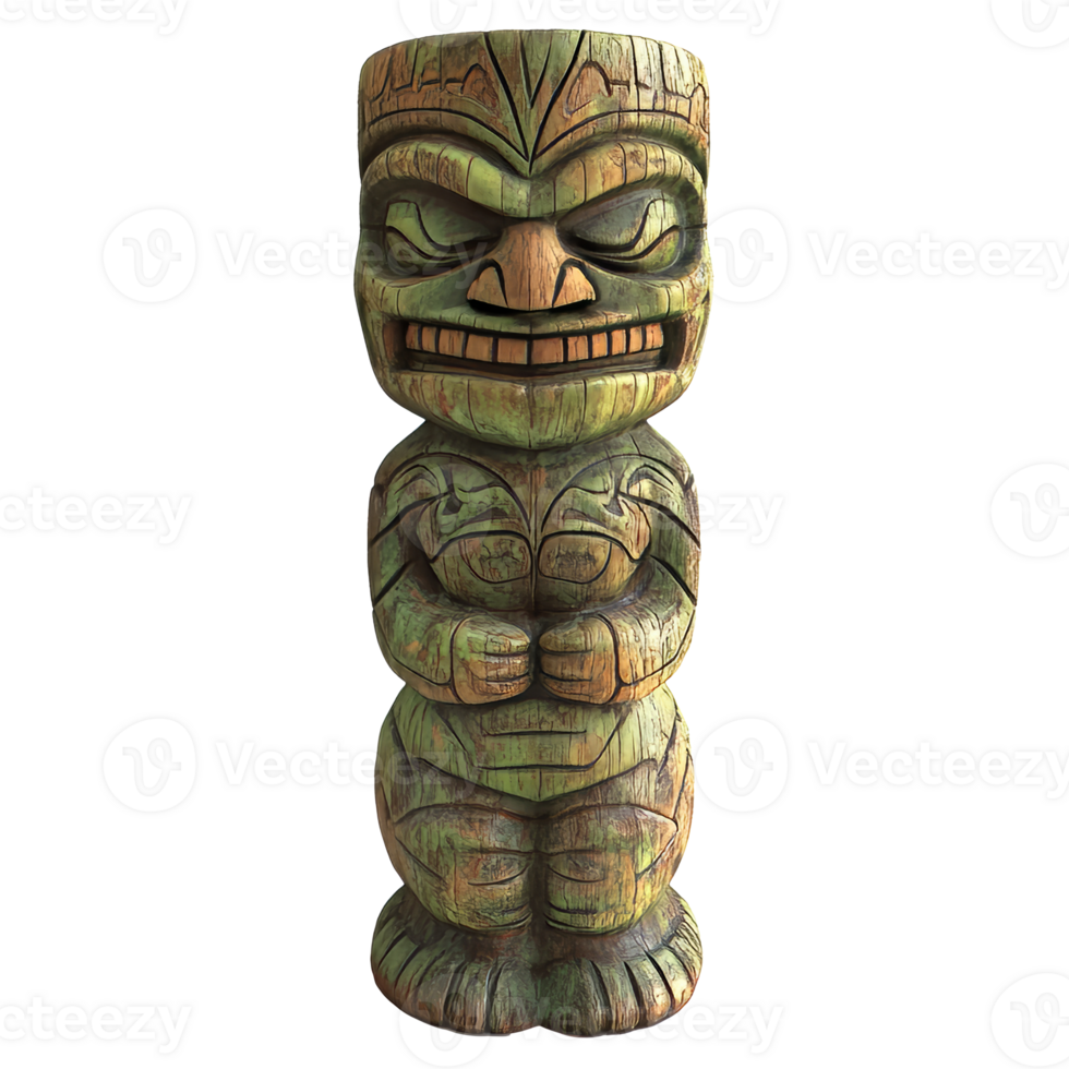 Tiki statue in a tropical setting isolated transparent png