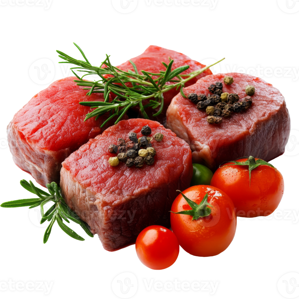 Herb seasoned meat and cherry tomatoes isolated transparent png