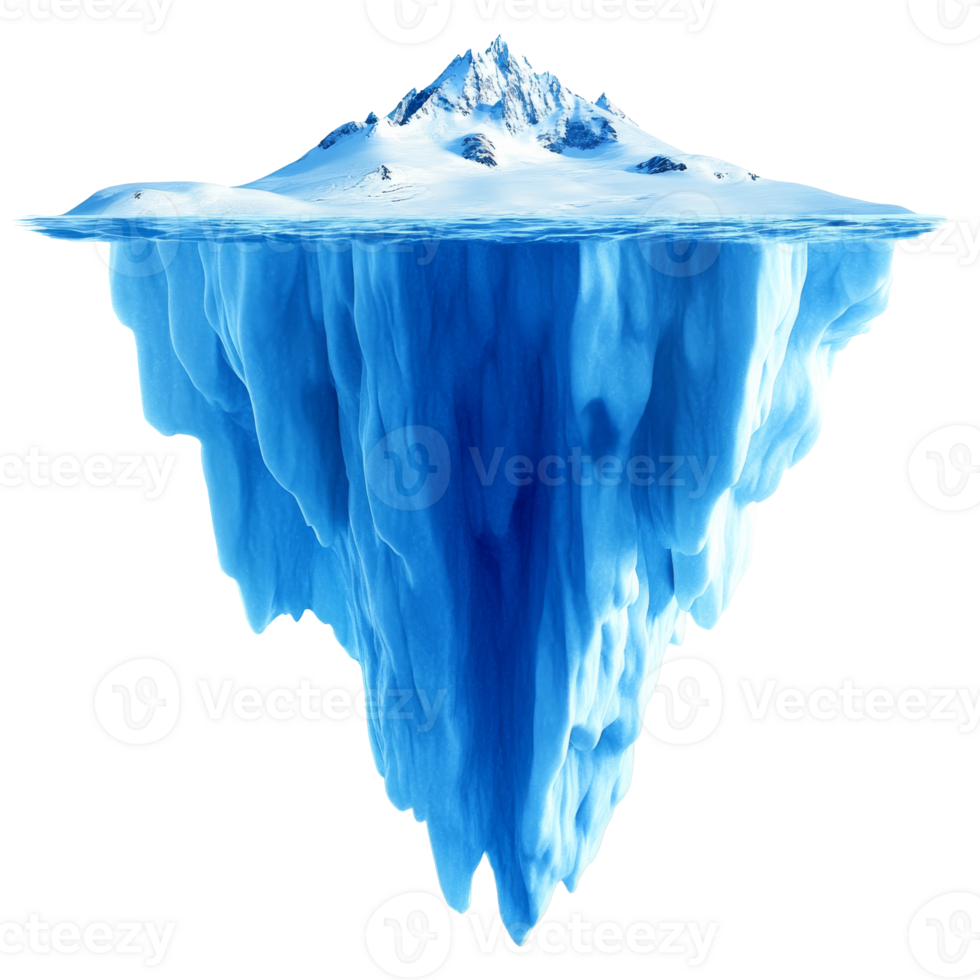 Iceberg with mountain peak above water at sunset isolated transparent png