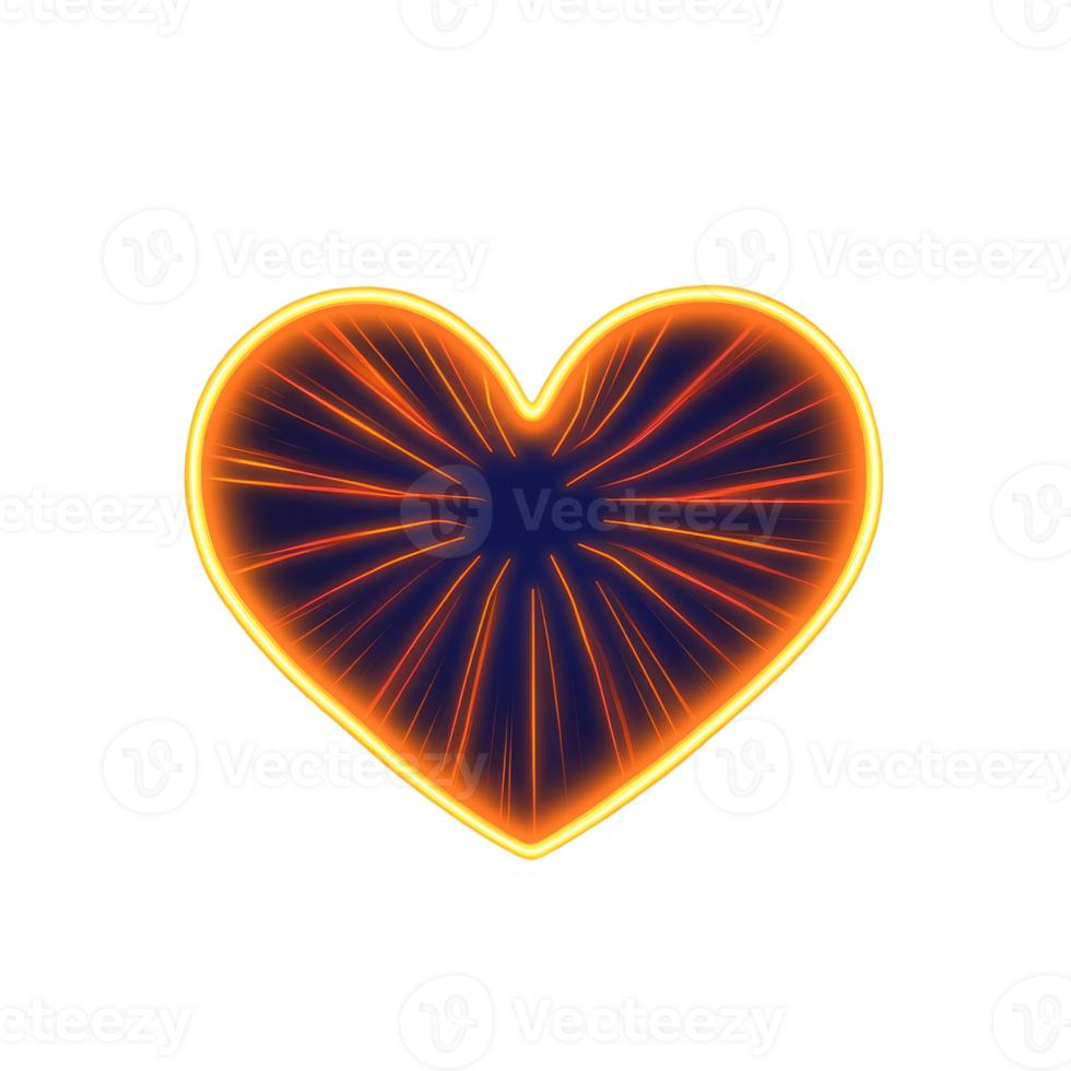 Brightly glowing heart shape with radiant lines isolated transparent png