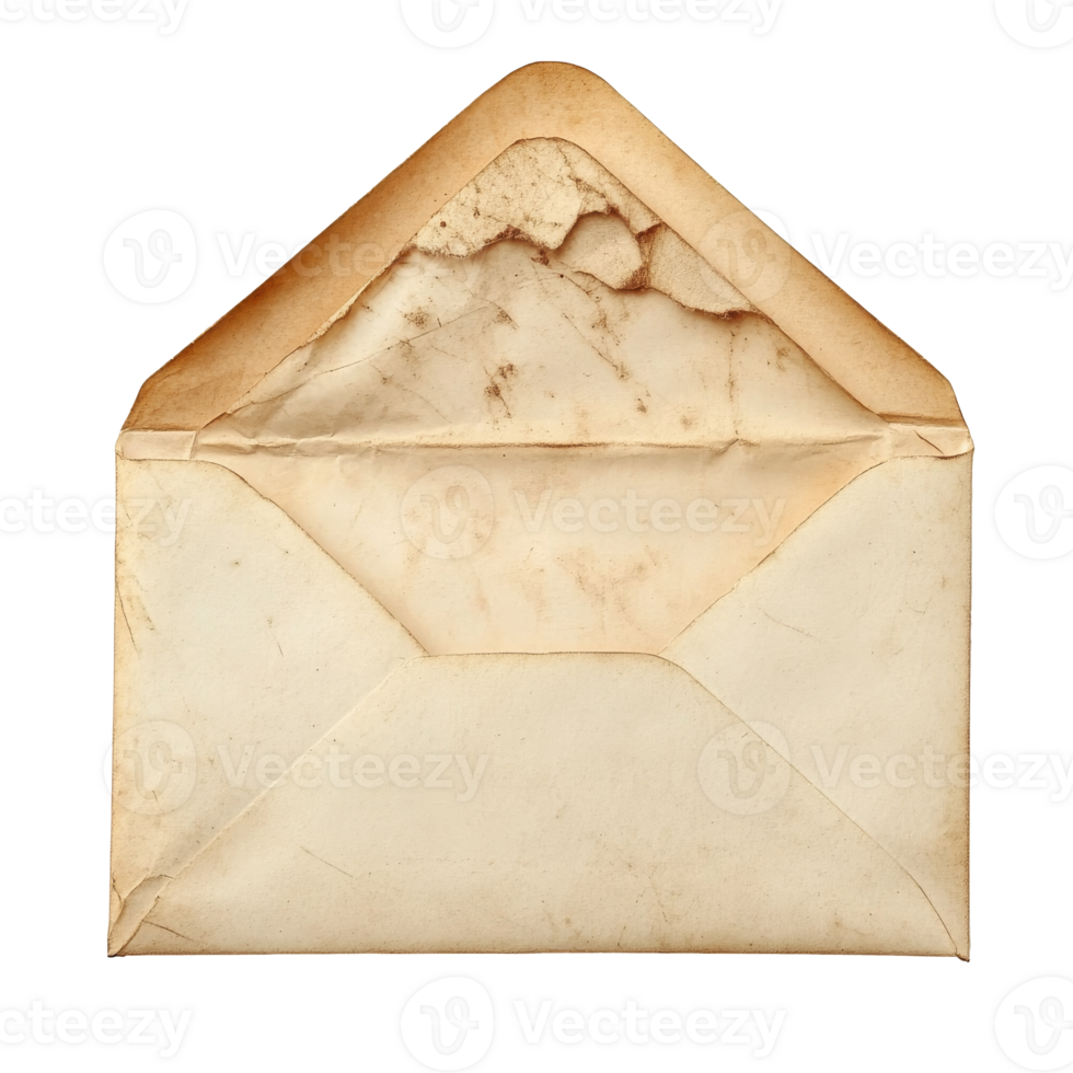 Old, worn envelope collected from a vintage market isolated transparent png