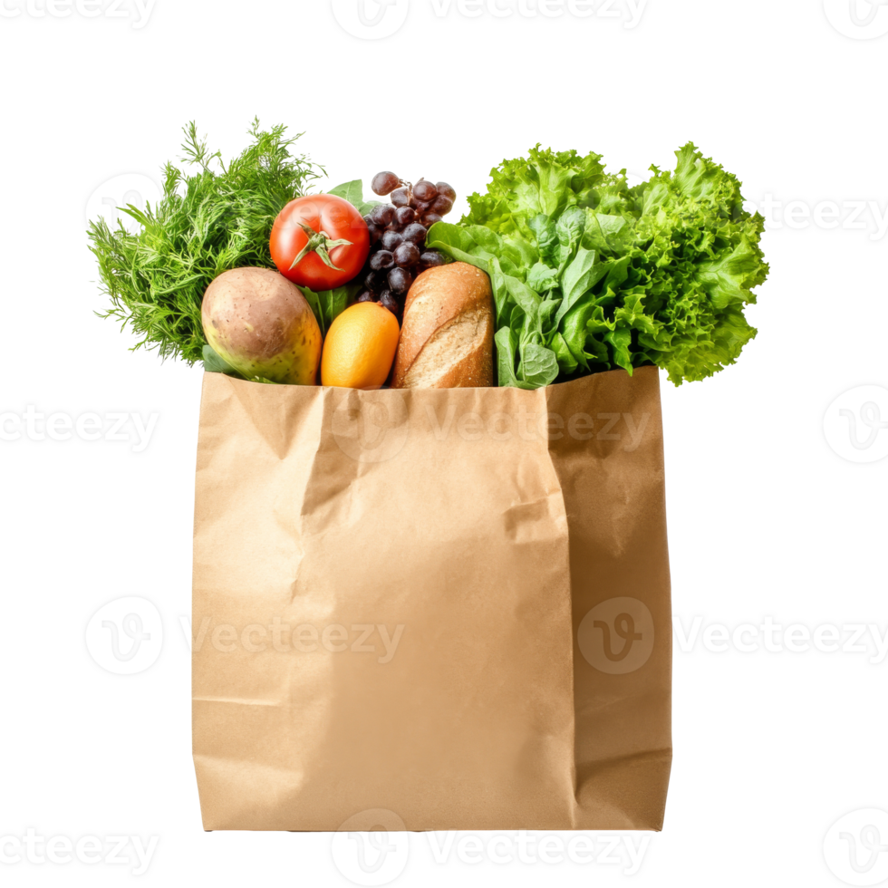 Fresh produce in a market paper bag isolated transparent png