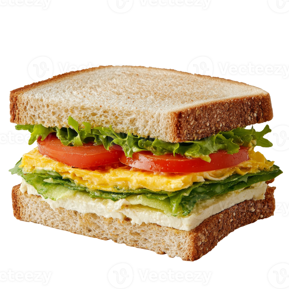 Veggie sandwich with eggs on whole grain isolated transparent png