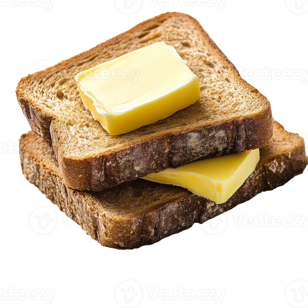 Butter melting on warm brown bread slices isolated transparent png