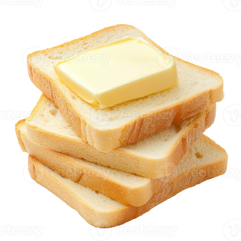Buttered white bread stacked high isolated transparent png