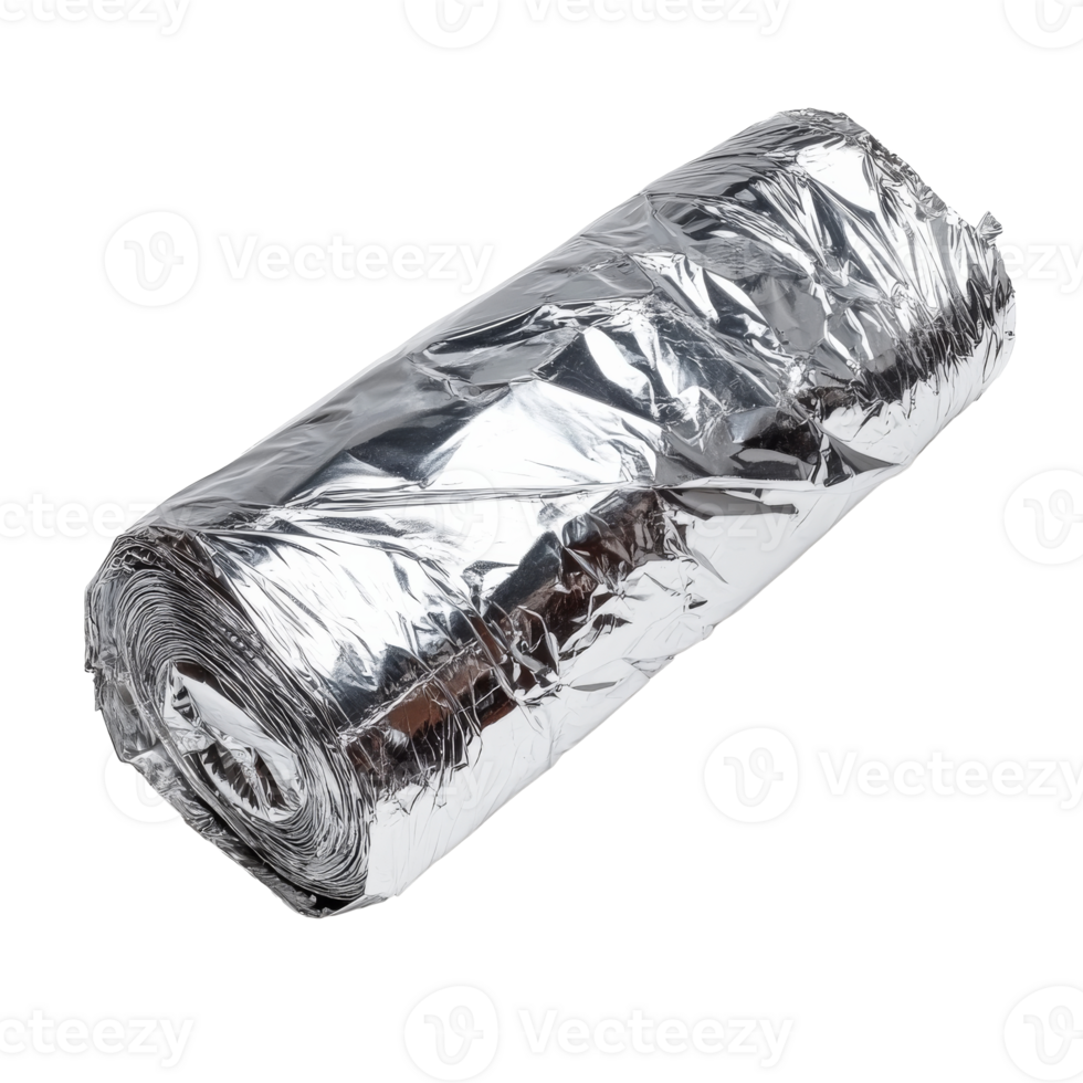Roll of aluminum foil ready for kitchen use isolated transparent png