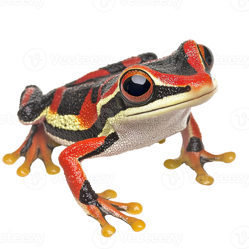 Vibrant patterned frog on a rock isolated transparent png