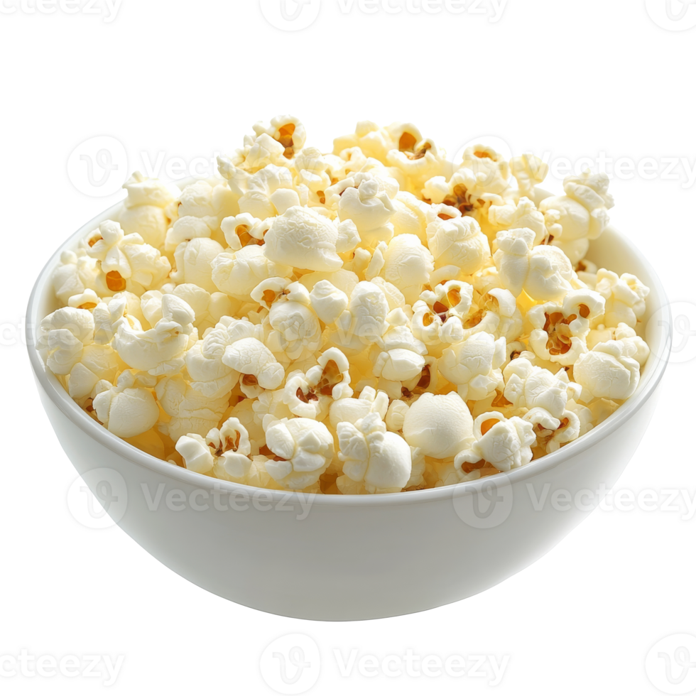 Popcorn in a bowl, ready to snack isolated transparent png