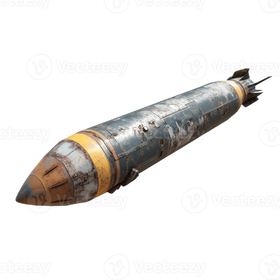 Old missile in military display isolated transparent png